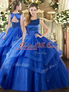 Ideal Blue Scoop Lace Up Ruffled Layers Sweet 16 Quinceanera Dress Sleeveless