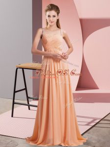 A-line Sleeveless Orange Homecoming Dress Sweep Train Criss Cross