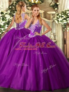 Straps Sleeveless Tulle Sweet 16 Quinceanera Dress Beading Lace Up