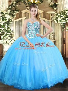 Hot Selling Aqua Blue Sleeveless Tulle Lace Up Vestidos de Quinceanera for Military Ball and Sweet 16 and Quinceanera