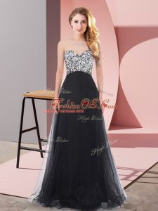 Charming Sleeveless Organza and Chiffon and Tulle Floor Length Lace Up Homecoming Dress in Black with Beading