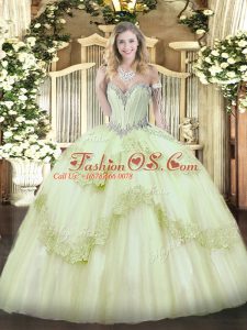 Yellow Green Sleeveless Tulle Lace Up Sweet 16 Dress for Military Ball and Sweet 16 and Quinceanera