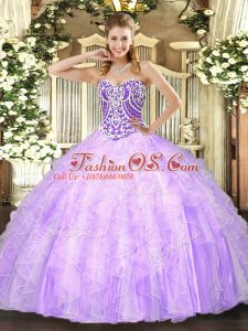 Floor Length Ball Gowns Sleeveless Lavender Quinceanera Gown Lace Up