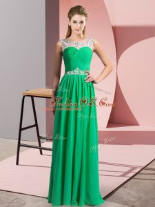 Suitable Green Chiffon Clasp Handle Scoop Sleeveless Floor Length Prom Evening Gown Beading