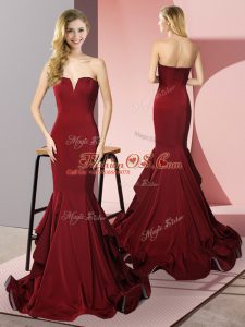 Burgundy V-neck Neckline Ruffles Party Dresses Sleeveless Side Zipper