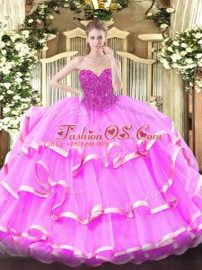 Vintage Fuchsia Sleeveless Lace Floor Length Sweet 16 Quinceanera Dress