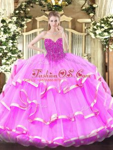 Vintage Fuchsia Sleeveless Lace Floor Length Sweet 16 Quinceanera Dress