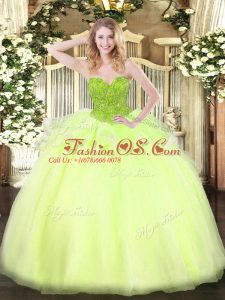 Yellow Green Lace Up Sweetheart Beading Vestidos de Quinceanera Organza Sleeveless