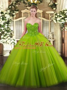Ball Gowns Sweetheart Sleeveless Tulle Floor Length Lace Up Beading Quinceanera Dresses