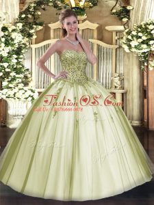 Unique Ball Gowns 15th Birthday Dress Olive Green Sweetheart Tulle Sleeveless Floor Length Lace Up