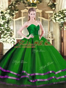 Edgy Sweetheart Sleeveless Tulle Quinceanera Gowns Ruffled Layers Zipper