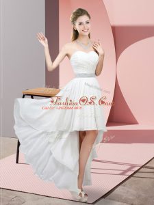 Captivating White Sleeveless Chiffon Lace Up Party Dress for Girls for Prom and Party