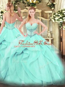 Enchanting Aqua Blue Sleeveless Beading and Ruffles Floor Length Sweet 16 Dresses