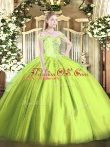 Superior Yellow Green Ball Gowns Beading Ball Gown Prom Dress Lace Up Tulle Sleeveless Floor Length