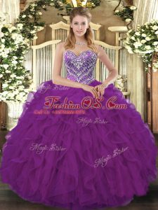 Fuchsia Sleeveless Beading and Ruffled Layers Floor Length Quinceanera Dress