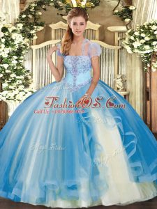 New Style Strapless Sleeveless Tulle 15th Birthday Dress Appliques and Ruffles Lace Up