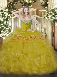 Modest Gold Lace Up Quinceanera Dress Beading Sleeveless Floor Length