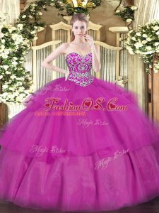Custom Made Organza Sleeveless Floor Length Quinceanera Gown and Beading and Ruffled Layers
