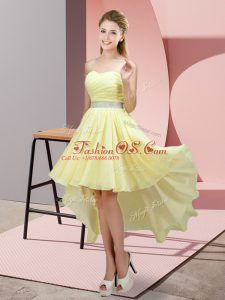 New Arrival High Low A-line Sleeveless Light Yellow Party Dresses Lace Up