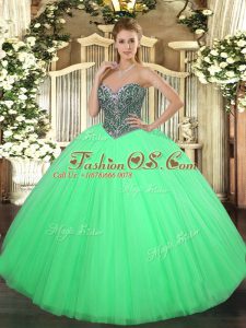 Tulle Sweetheart Sleeveless Lace Up Beading Vestidos de Quinceanera in Green