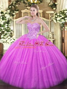 Glittering Lilac Lace Up Sweetheart Appliques 15th Birthday Dress Tulle Sleeveless