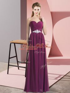 Empire Juniors Party Dress Dark Purple Sweetheart Chiffon Sleeveless Floor Length Lace Up