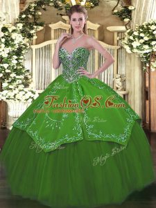 Exquisite Green Lace Up Sweetheart Beading and Embroidery Sweet 16 Quinceanera Dress Taffeta and Tulle Sleeveless