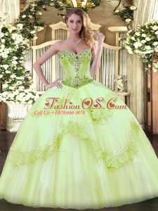 Excellent Yellow Green Sleeveless Tulle Lace Up 15th Birthday Dress for Sweet 16 and Quinceanera