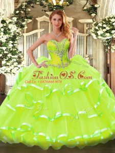 Low Price Sweetheart Sleeveless Organza Sweet 16 Dress Beading and Ruffled Layers Lace Up
