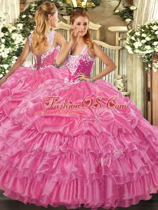 Romantic Organza Sleeveless Floor Length Quinceanera Dresses and Beading and Ruffled Layers and Pick Ups