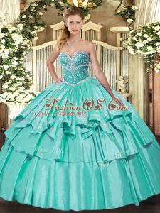 Flirting Beading and Ruffled Layers Quince Ball Gowns Apple Green Lace Up Sleeveless Floor Length