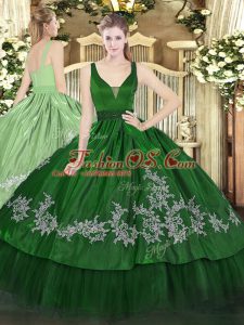 Beautiful Floor Length Zipper Sweet 16 Dresses Dark Green for Military Ball and Sweet 16 and Quinceanera with Beading and Embroidery