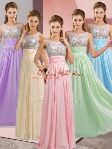 Graceful Floor Length Side Zipper Baby Pink for Prom and Party with Beading