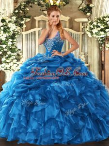 Admirable Sleeveless Lace Up Floor Length Beading and Ruffles and Pick Ups Quinceanera Gown