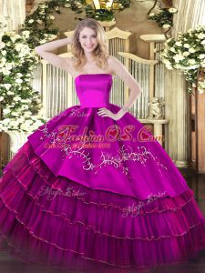 Free and Easy Strapless Sleeveless Organza and Taffeta 15th Birthday Dress Embroidery and Ruffled Layers Zipper