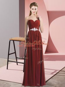 Classical Rust Red Empire Beading Evening Dress Lace Up Chiffon Sleeveless Floor Length