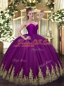 Decent Floor Length Purple 15th Birthday Dress Sweetheart Sleeveless Zipper