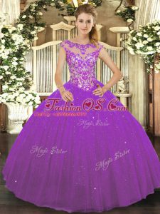 Eggplant Purple Lace Up 15 Quinceanera Dress Beading and Appliques Sleeveless Floor Length