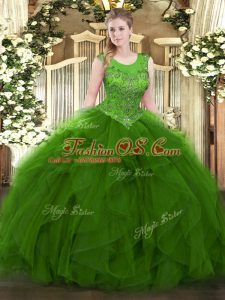 Customized Beading and Ruffles Quinceanera Dress Green Zipper Sleeveless Floor Length