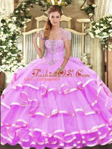 Floor Length Lilac Quinceanera Dress Strapless Sleeveless Lace Up