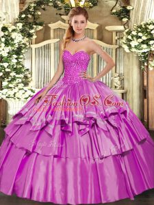 Lilac Sleeveless Organza and Taffeta Lace Up Quinceanera Dress for Military Ball and Sweet 16 and Quinceanera