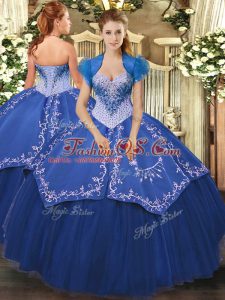 Ball Gowns 15 Quinceanera Dress Blue Sweetheart Satin and Tulle Sleeveless Floor Length Lace Up
