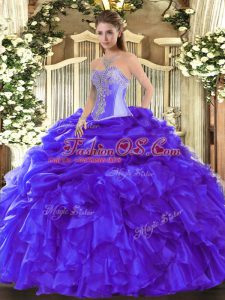 Fabulous Blue Lace Up Sweet 16 Quinceanera Dress Beading and Ruffles Sleeveless Floor Length