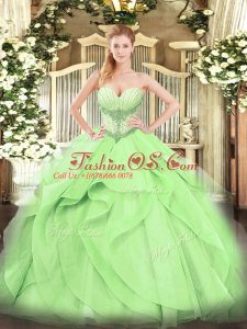 Floor Length Yellow Green Quince Ball Gowns Sweetheart Sleeveless Lace Up