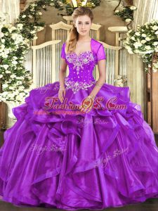 Extravagant Purple Sweetheart Neckline Beading and Ruffles Sweet 16 Dresses Sleeveless Lace Up