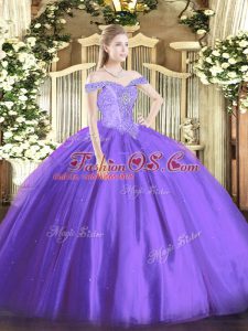 Lavender Off The Shoulder Neckline Beading Quinceanera Dresses Sleeveless Lace Up