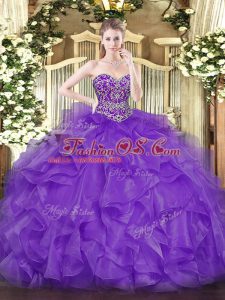 Ball Gowns Vestidos de Quinceanera Lavender Sweetheart Organza Sleeveless Floor Length Lace Up