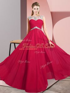 Scoop Sleeveless Chiffon Prom Dresses Beading Clasp Handle