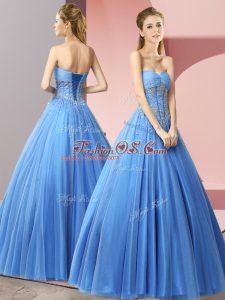 Beautiful Baby Blue Sweetheart Lace Up Beading Prom Dress Sleeveless