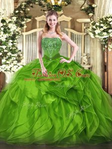 Romantic Lace Up Strapless Beading and Ruffles Sweet 16 Dresses Organza Sleeveless